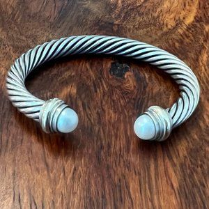 DAVID YURMAN 7mm Cable Classics Silver & 14K Gold Pearl Cuff Bracelet